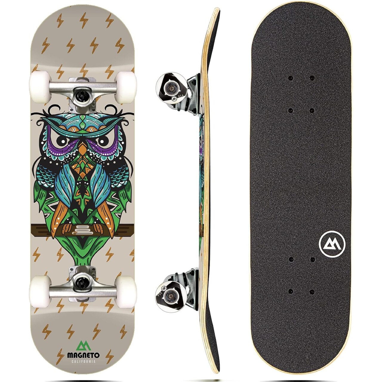 Magneto Complete Skateboard | 27.5" x 7.5" | 6-Layer Canadian Maple Double Kick Concave Deck | Skateboard Cruiser Skateboard for Kids Ages 3-14, Boys, Girls, Beginners, and Teens